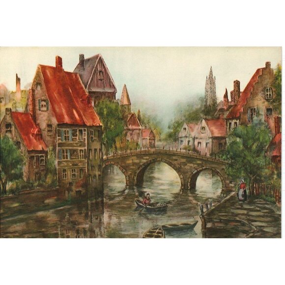 Vintage Calendar Print European Waterway 6x8 - Picture 1 of 1